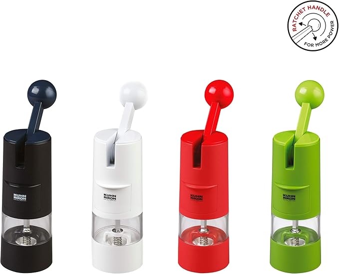 Kuhn Rikon High Performance Ratchet Grinder, White, 8.5 x 2.25 inches, Model 25551 – Ergonomic, One-Handed Operation, Ideal for Salt, Pepper & Spices