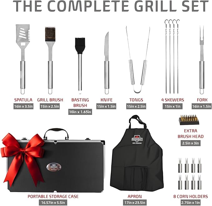 BBQ Grill Tools Set, 21-Piece Stainless Steel Grill Utensils with Aluminum Case, Heavy Duty Grilling Accessories, The BBQ Accessories Gift for Father's Day and Christmas
