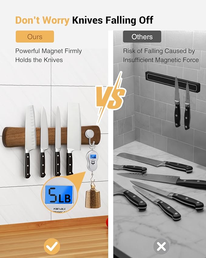 Swaitee Magnetic Knife Holder for Wall, 24 Inch Extra Large Wood Knife Strip with Strong Magnetism, Space Saver Organizer for Farmhouse/Restaurant Kitchen, Housewarming Gifts