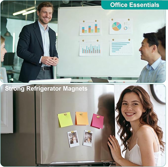 Tiergrade Metallic Magnets, Refrigerator Magnets, 20 Pack Gold Magnetic Push Pins, Strong Fridge Magnets, Multi-use Whiteboard Magnets Perfect for Kitchen Office Classroom