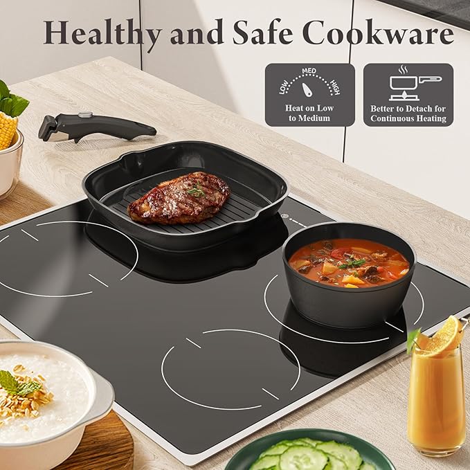 Bazova 19 Pcs Pots and Pans Set Non Stick Ceramic Cookware Set with Removable Handles, Non Toxic Induction Kitchen Cookware Sets RV Cookware,Dishwasher/Oven Safe PFAS/PTFE/PFOA Free,Black
