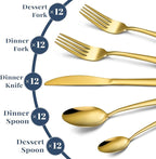 Hunnycook 60-Piece Gold Silverware Set - Stainless Steel Silverware Set for 12, Includes Forks Spoons and Knives, Utensil Sets for Home Kitchen Restaurant, Dishwasher Safe