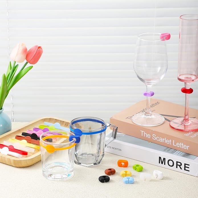 24 Pack Cup Markers for Drinks, Wine Glass Markers Charms Drink Marker Party Drinking Labels for Glasses Cup, Beer Bottle, Mug, Jar, Cocktail Glass