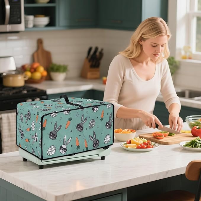 Easter Egg Bunny Carrot Print Toaster Oven Dust Cover Compatible with Most Toasters Ovens, Easter Decor Dust-proof Protector for Kitchen Small Appliance, (Medium-16.1*19.71*10 inches)