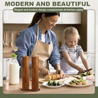Wooden Salt and Pepper Grinder Set 10 Inch Manual Salt and Pepper Mill with Tray Adjustable Coarseness Refillable Wood Grinders with Gold Bottle Label for Kitchen(Wood Color)