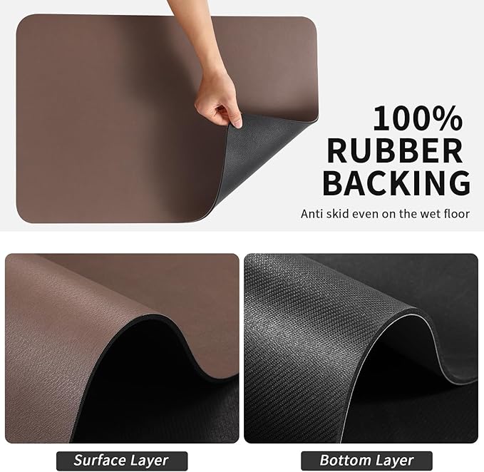 HotLive Dish Drying Mat for Kitchen Counter, Heat Resistant Drainer Mats with Non-slip Rubber Backed, Hide Stain Kitchen Super Absorbent Draining Mat, Easy to Clean Dish Rack Pad, Brown 18"x24"
