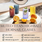 Khen Plastic Hobnail Drinking Highball Glasses Set of 6 Neutral Tones Cups 14oz, Shatterproof & Unbreakable Acrylic Beaded Design, BPA-Free, Dishwasher Safe Indoor/Outdoor Drinkware Water, Cocktails
