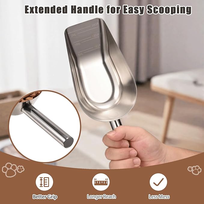 Pet cat-dog food-scoop measuring cup - Food-grade 304 stainless steel material | 3/4 Cup capacity | Precision scale measurements