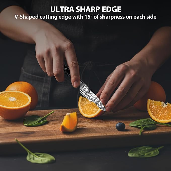 MOSFiATA 4 Inch Paring Knife, Kitchen Knife Fruit Knives with Sheath, German High Carbon Stainless Steel EN1.4116 Precision Cooking Vegetable Knife for Carving, Peeling, Trimming