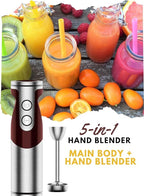 MegaWise Pro Titanium Reinforced 5 in1 Immersion Hand Blender, Powerful with 80% Sharper Blades, 12 Speed Corded Blender, Including 500ml Chopper, 600ml Beaker, Whisk and Milk Frother