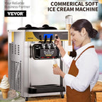 VEVOR Commercial Ice Cream Maker, 22-30L/H Yield, Countertop Soft Serve Machine with 2x6L Hopper 2L Cylinder LCD Panel Puffing Shortage Alarm, Frozen Yogurt Maker for Restaurant Snack Bar, Silve