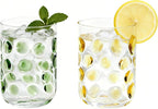 3D Polka Dot Crystal Glass Set of 2 – Hand-Colored Retro Design, Lead-Free Crystal, 16oz Capacity (Green & Yellow)