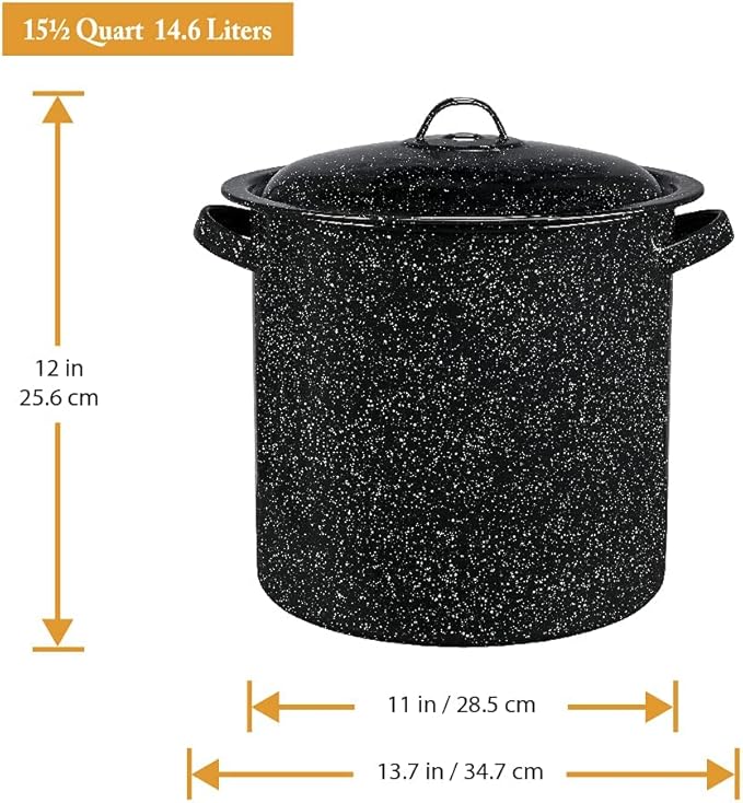 Granite Ware 15.5 Qt Steamer Pot With Rack, Black - Multi-Tier Steam Pot for Cooking Tamales, Seafood, Vegetables - Durable Porcelain Cookware with Steel Core - Everyday Versatile Cookware