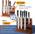 Magnetic Knife Block, Universal Knife Holder Stand with Strong Enhanced Magnets for Safe and Multifunctional Knife Storage, 12.5-In Acacia Wood Knife Holder for Home Kitchen