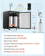 VEVOR Beer Kegerator, Triple Tap Commercial Draft Beer Dispenser for D system, Full Size Keg Refrigerator with 5lbs CO2 Tank, Hold 3 Sixth/2 Slim/3 Ball lock keg (3 taps - ball lock)