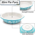 Bekith 4 Pack Ceramic Mini Pie Pans, 6 Inches Fluted Dish Pie Plate, Nonstick Small Quiche Baking Dish Mini Tart Pan, Microwave & Oven Safe