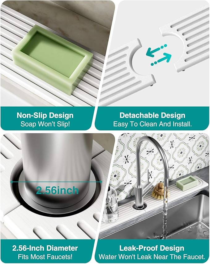 Stone Faucet Mat for Kitchen Sink, Diatomite Sink Protectors - Prevent Moisture Drying Stone Tray Fit Kitchen Counter & Bathroom Counter (White, 23.6" x 4")