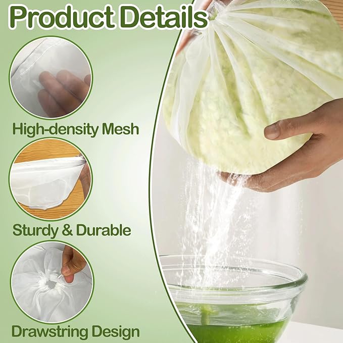 5 Pack Reusable Fine Mesh Cheesecloth Bags for Straining, 14‘’x5‘’ Bowl-Shaped Food Filter Bag, Great for Nut Milk, Juice, Soy Milk, Nylon Juicer Bags(S)