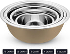 WHYSKO Stainless Steel Mixing Bowl Set, 10 Piece Stainless Steel Mixing Bowls with Lids Set for Food Prep Storage and Serving, Dishwasher Safe for Kitchen Baking Cooking, Khaki
