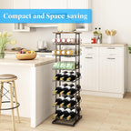 GILLAS 8 Tier with Wooden Top Water Bottle Storage with Wooden Tabletop,Metal Beverage Can Rack,Large Capacity Bottled Rack Water Bottle Holder Stand for Cabinet,Countertop Kitchen,Party,Black