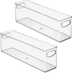 InterDesign iDesign Plastic Stackable Pantry Bin - Storage Bin with Handles for Cabinets or Fridge - Set of 2 - Clear