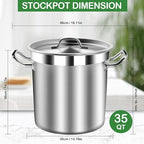 STOCKPOT 35 Quart Commercial Grade Large Stock Pot - Soup Pot with Lid - Non-Nickel Stainless Steel - Healthy Cookware Polished Stockpots - Heavy Duty - 8.8Gallon