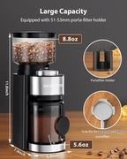Aromaster Conical Burr Coffee Grinder with 25 Grind Settings,Adjustable 2-12 Cups Timer,Coffee Bean Grinder,3-Ear Portafilter Holder, Anti-static Design,Cleaning Brush Included,Black
