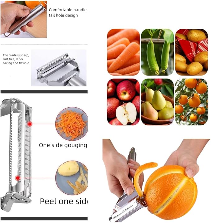 Ultra Sharp Vegetable Peeler， Stainless Steel Cutter Slicer , Potatoes Peeler ，Slicer Shredder Cutter Stainless Steel Multifunctional peeler with for Carrot Potato Melon Gadget Vegetable Fruit