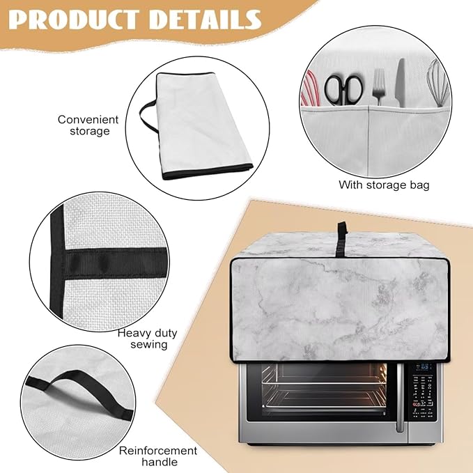 Marble Print Toaster Oven Protective Cover for Kitchen Counter, Heat-resistant Dust-proof Microwave Oven Air Fryer Cover with Storage Pockets (Large-18.5 * 22.5 * 12.99 inches)