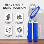 Zulay Kitchen Heavy Duty Stainless Steel Can Opener Manual with Bottle Opener - Rust Proof Manual Can Opener With Turn Knob & Comfy Soft Grip Handles - Royal Blue
