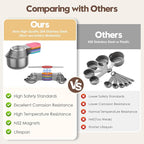 Magnetic Measuring Cups and Spoons Set - 304 Stainless Steel | Dual-sided Design | Set of 15 with Leveler | Strong N52 Magnetic Nesting Design | for Dry & Liquid Ingredients (Colorful)