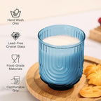JOVGANK Blue Vintage Glassware Set of 6-14Oz Blue Water Drinking Glass, Art Deco Ripple Highball Glass, Whiskey Cocktail Glasses, for Bar Ice Coffee Juice, Housewarming Gifts and Mother's Day Gift