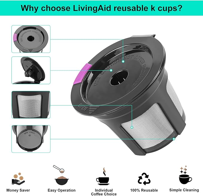 Reusable K Cups, 4 Pack Reusable Coffee Pods with Coffee Spoon, Refillable K Cups Coffee Filters with Food Grade Stainless Steel Mesh Compatible Fit for 1.0 Brewers Black