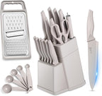 HaWare Knife Set, 21 Pieces Stainless Steel Kitchen Knife Block Set, Khaki Chef Knife Sets with Measuring Spoon & Slicer for Home, 6 Steak Kinves, Sharp Blade & Light Weight Cutlery, Ergonomic Handle