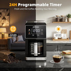 AIRMSEN Grind & Brew Coffee Maker with Built-in Grinder, Programmable Single Serve Coffee Maker - 5 Cup Capacity, 3 Grind Settings, Auto Keep Warm & Glass Carafe for Home and Office
