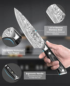 MOSFiATA 2Pcs Chef Knife Set, Sharp Kitchen Knife High Carbon German EN1.4116 Stainless Steel Cooking Knife, 9"&6" Chopping Knife Kitchen Knives Set with Ergonomic Handle, Gift Box