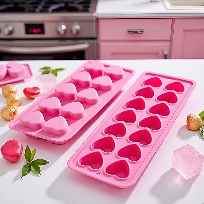 1Pc Pink Tray Heart Ice Cube Tray, BPA Free Shaped Ice Cube Trays for Drinks, Dishwasher Safe Silicone Molds for Making Candle, Candy, Specialty Tools and Gadgets