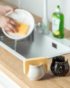 Sponge Holder for Kitchen Sink Counter, Ceramic Dish Sponge Caddy White Sink Organizer Dish Rack Farmhouse Brush Holder for Bathroom, Kitchen, White