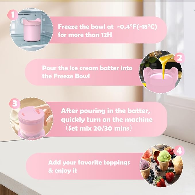 BRIOBITE Soft Serve Ice Cream Maker Machine – Rechargeable Compact for Homemade Gelato,Sorbet & Frozen Yogurt, Stylish Pink Design,Perfect for 1-2 Servings,Best Gift for Couples & Families
