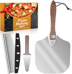 Aluminum Pizza Peel 12x14" With Foldable Wooden Handle - Metal Paddle, Rocker Cutter, and Server for Pizza Oven (Gift-Ready)