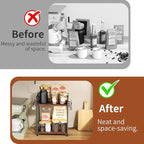 KLM 2 Tier Coffee Bar Organizer for Home Office, Spice Rack for Countertop, Kitchen Counter Storage Shelf with Hanging Basket, Coffee and Tea Condiment Station Organizer