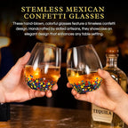 Large Stemless Wine Glasses – Set of 2-14oz Luxury Hand Blown Confetti Margaritas, Martini, Cocktails, Water, Wine, Dessert & Champagne Glasses Cinco de Mayo, Hand Blown - Mexican Confetti Glass