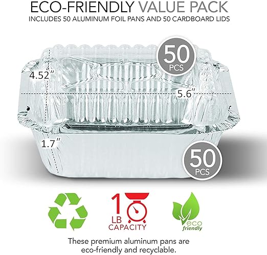 Stock Your Home 1 lb Small Aluminum Pans with Lids (50 Pack), Foil Pans with Clear Plastic Lids, Disposable Cookware & Takeout Trays for Restaurants & Catering
