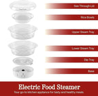 Vegetable Steamer Rice Cooker- 6.3 Quart Electric Steam Appliance with Timer for Healthy Fish, Eggs, Vegetables, Rice, Baby Food by Classic Cuisine, 11"D x 11"W x 12.25"H