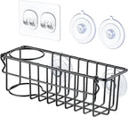 3-In-1 Sponge Holder for Kitchen Sink, 2 Type Suspension Options (Suction Cups & Adhesive Hook), Hanging Sink Caddy Organizer Rack - Sponge, Dish Cloth, Brush, Scrubber, 304 Stainless Steel - Black