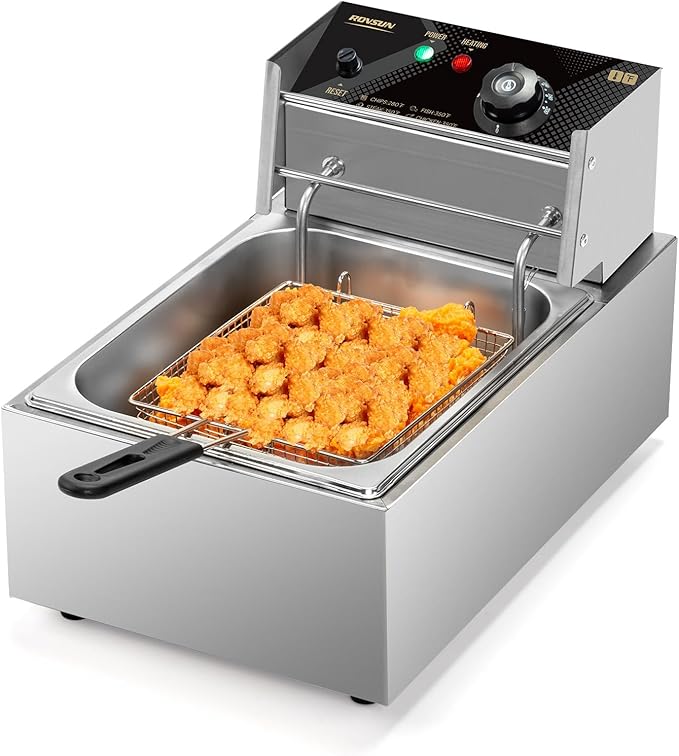 ROVSUN 11.4QT Electric Deep Fryer with Basket & Lid, 1700W Commercial Deep Fryer w/Adjustable Temperature Stainless Steel French Fryer for Home and Commercial Kitchens