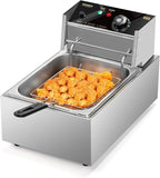 ROVSUN 11.4QT Electric Deep Fryer with Basket & Lid, 1700W Commercial Deep Fryer w/Adjustable Temperature Stainless Steel French Fryer for Home and Commercial Kitchens