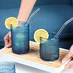 KMIGRUAN Large Hobnail Drinking Glasses Set of 6, 15oz Blue Vintage Glassware, Embossed Glass Cups, Water Tumbler, Highball Glasses For Beer, Juice And Various Mixed Drinks