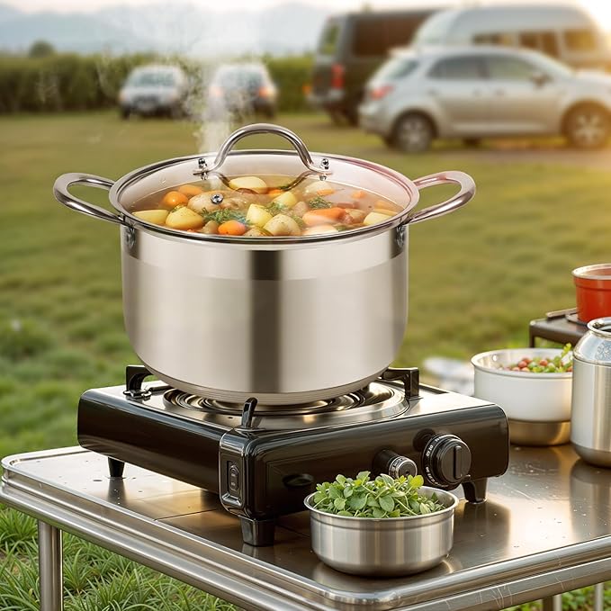 Kirecoo Stainless Steel Stock Pot - 12 Quart Heavy Duty Stock Cooking Pot with Visible Lid for Pasta, Soup, Spaghetti, Nonstick Thick Bottom Big Stockpot, Cookware for Canning, Boiling, Simmer
