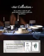 Famiware Star 18-Piece Reactive Glaze Plates and Bowls Sets, Service for 6 - Stoneware Dinnerware with Trim, Modern Rustic Dishes, Chip & Scratch Resistant, Microwave & Dishwasher Safe, Deep Forest